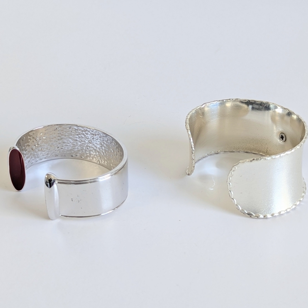 Set/ 2 Rustic Cuff Open Cuff Bracelets Silver Tone Mixed Metal - Picture 2 of 10